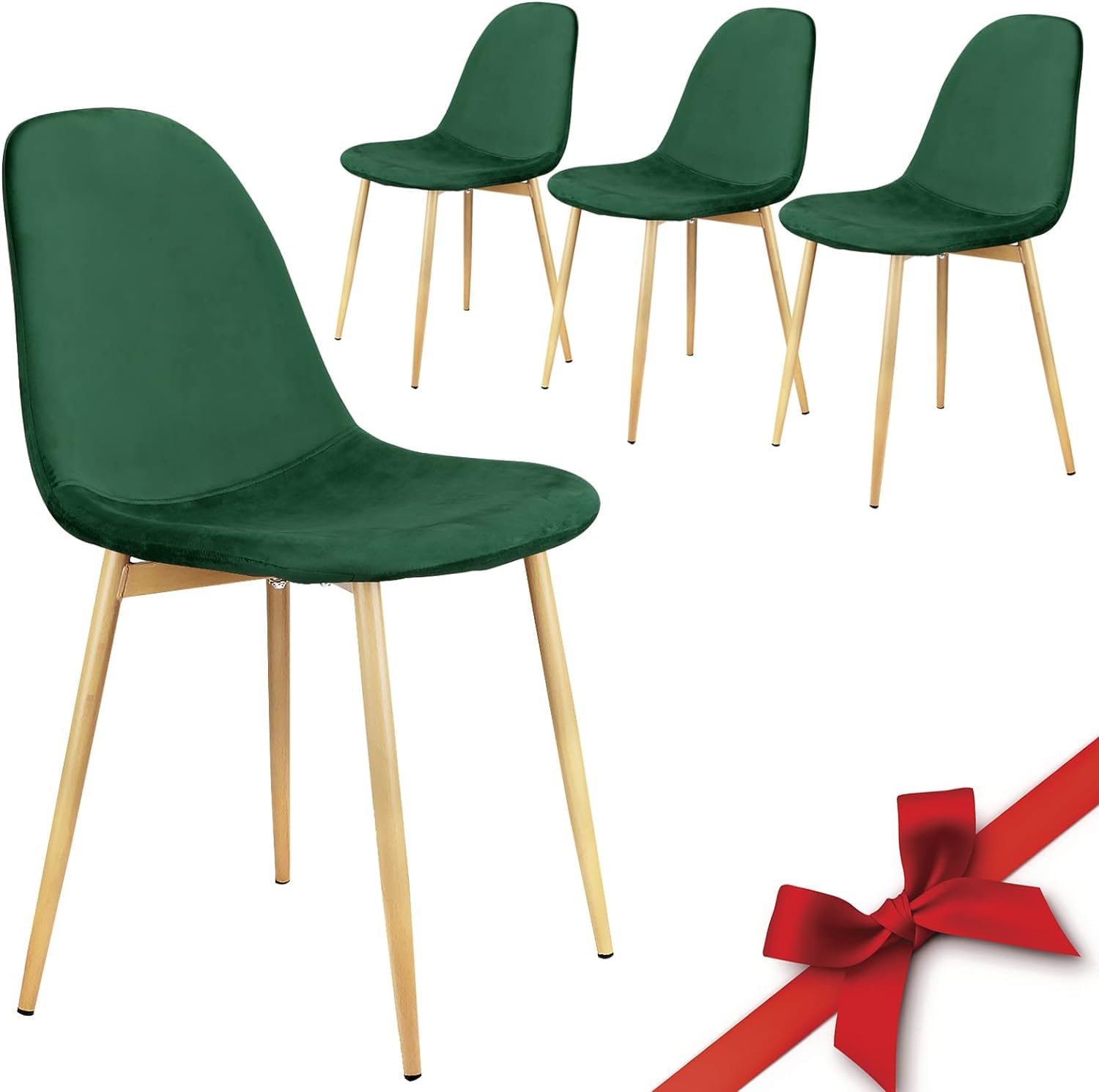 SANSHREUNI Sillas Comedor Pack 4,sillas auxiliares con Cojines de Tapizado y Patas de Madera para Cocina, Comedor, salón, Dormitorio (4, Verde Oscuro)