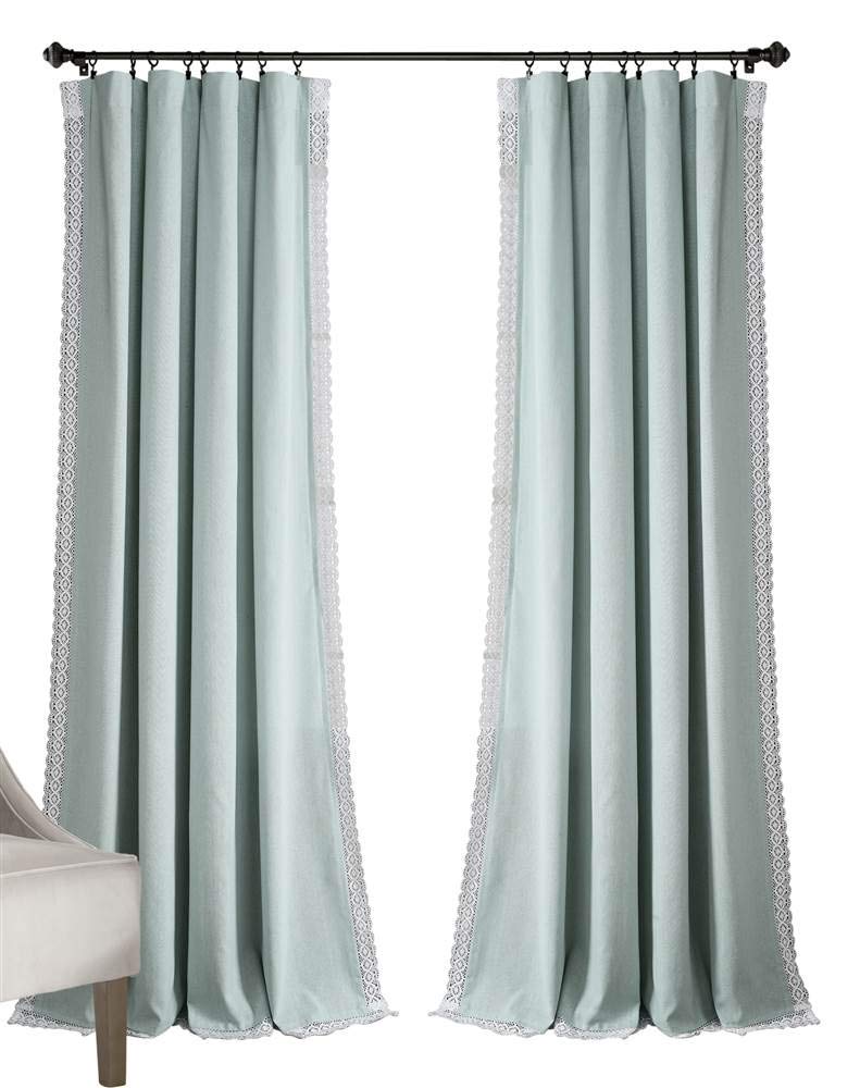 Lush Decor Rosalie Farmhouse Window Curtains Rustic Style Panel Set for Living, Dining Room Bedroom (Pair), 54" W x 84" L, Blue