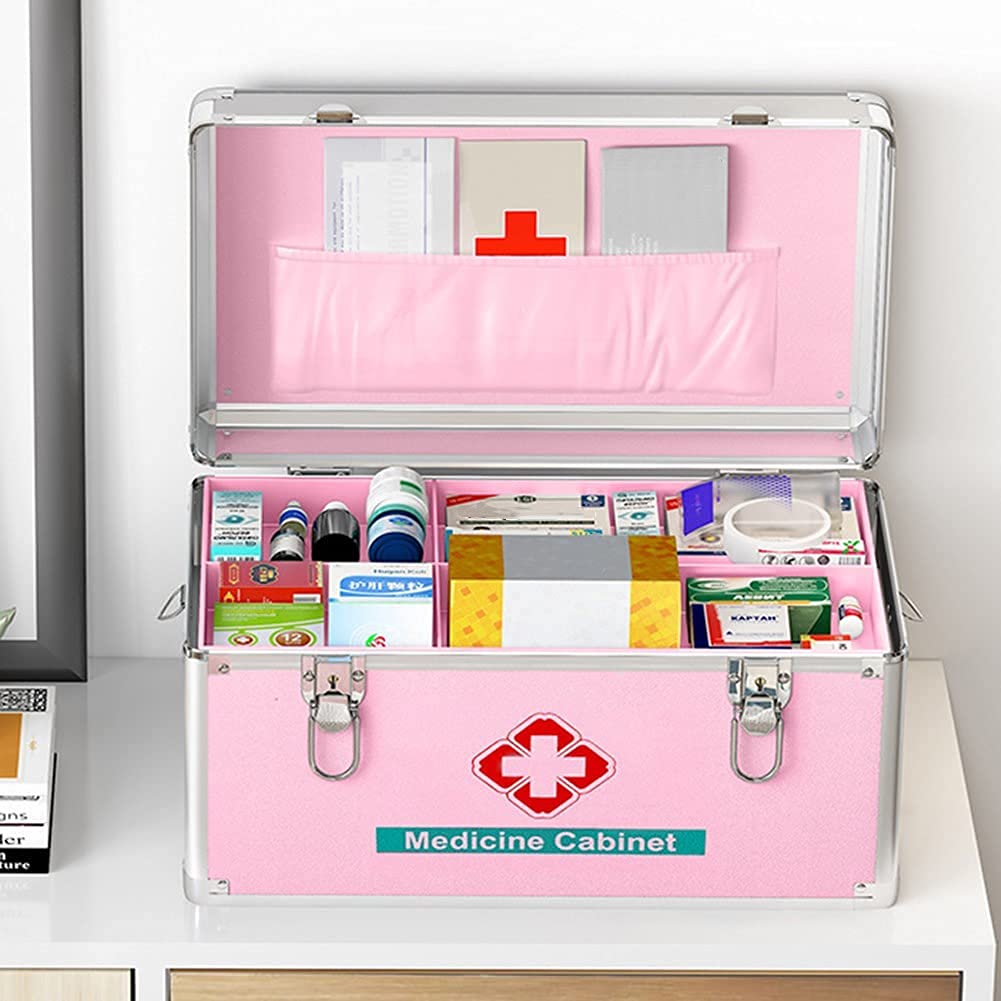 Caja médica Botiquín de Almacenamiento Metal Primeros Auxilios con Compartimentos Cajas Grandes Blancas Plata,Medio,Botiquín de Primeros Auxilios(Pink,M)