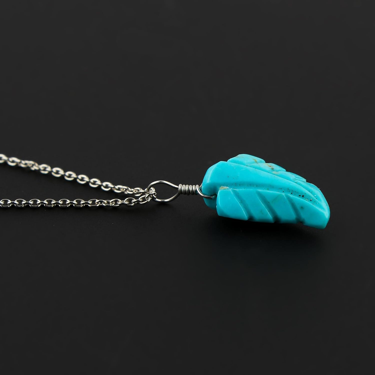 CRYSTALIS Natural Turquoise Gemstone Pendant Necklace, Carved Leaf, High Grade Crystal, Chakra Healing Cabochon, Gift Giving Women Jewelry, Dainty 925 Sterling Silver Chain 18 inch - Image 2