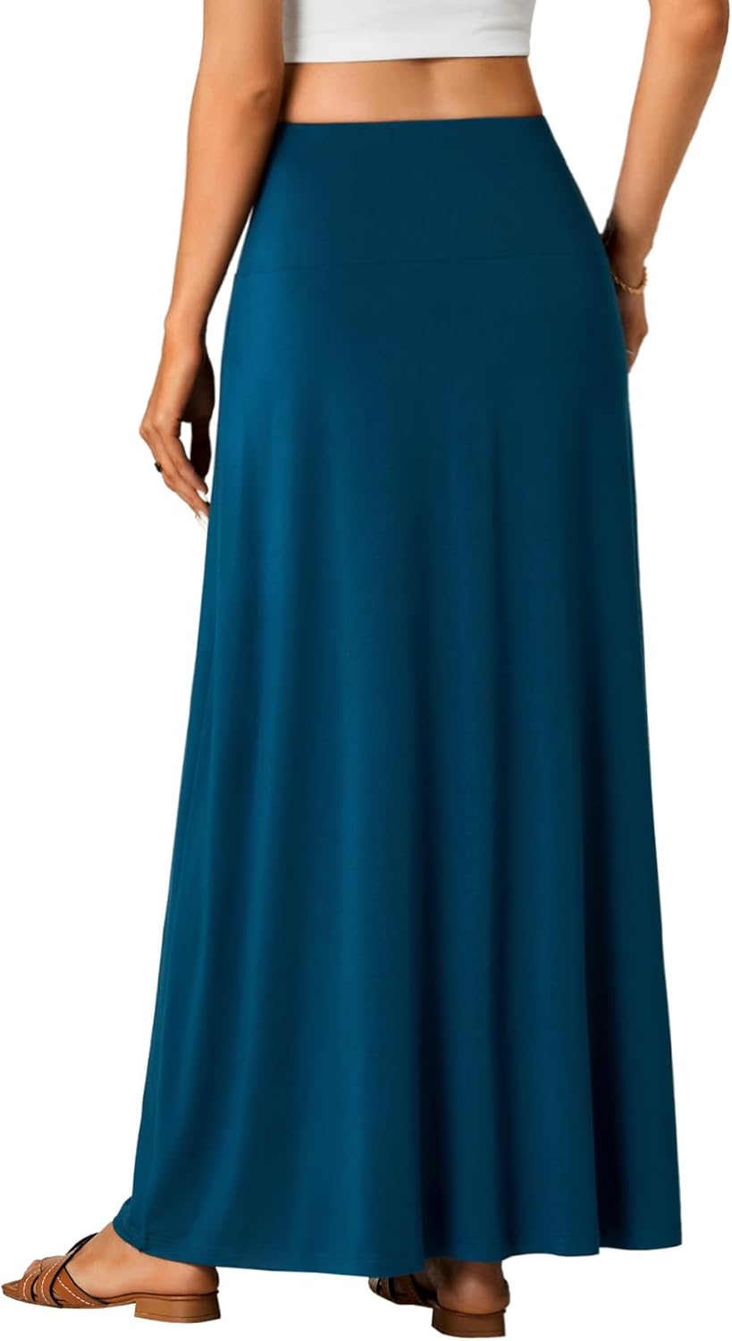OPOIPIN Women's Casual Stretchy Solid High Waist Flared Long Maxi Skirt - Image 5