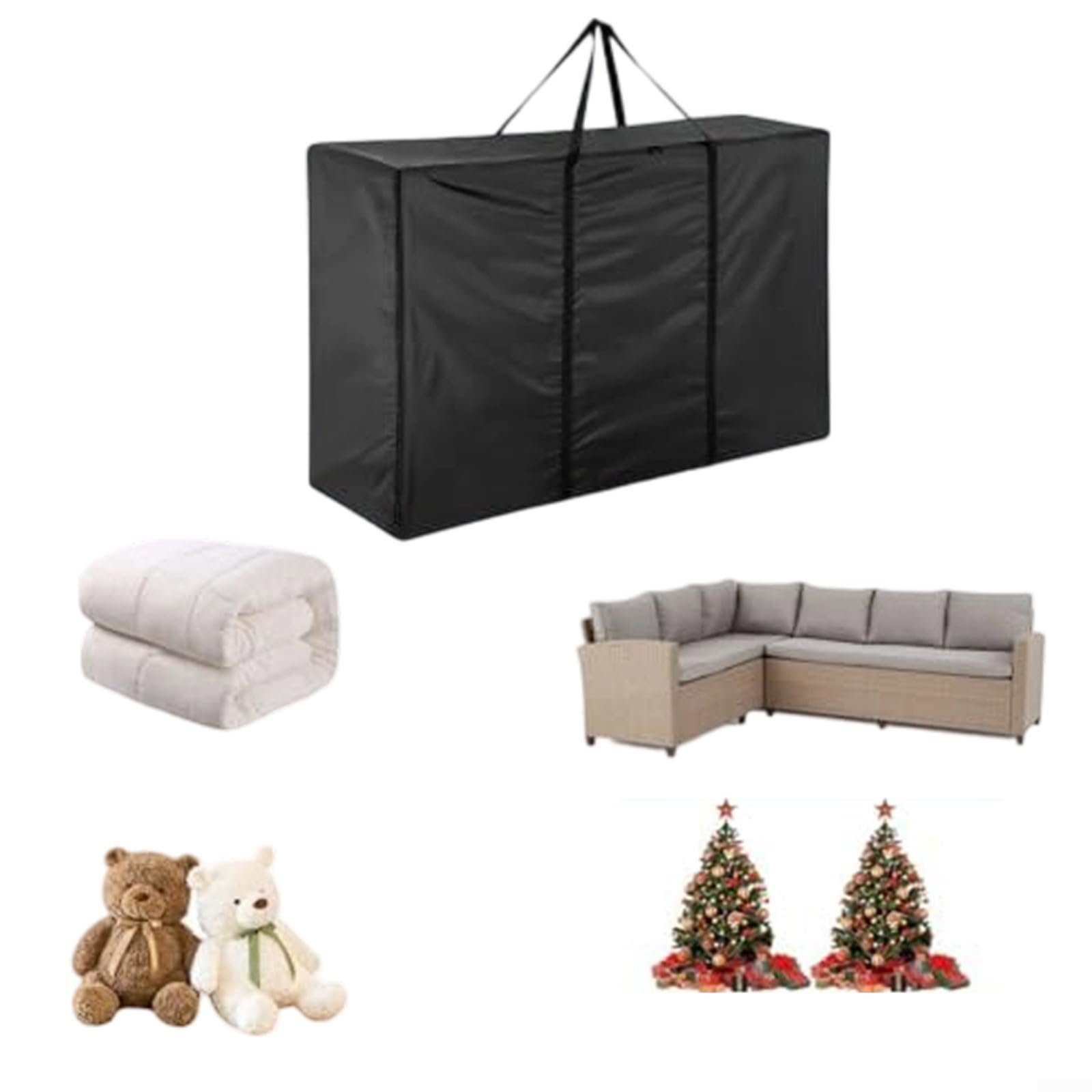 420D Oxford Borsa portaoggetti per cuscini da giardino, 180 x 60 x 80 cm, impermeabile e antistrappo, grande spazio con doppia cerniera e maniglie per il trasporto, nero (2 pezzi)