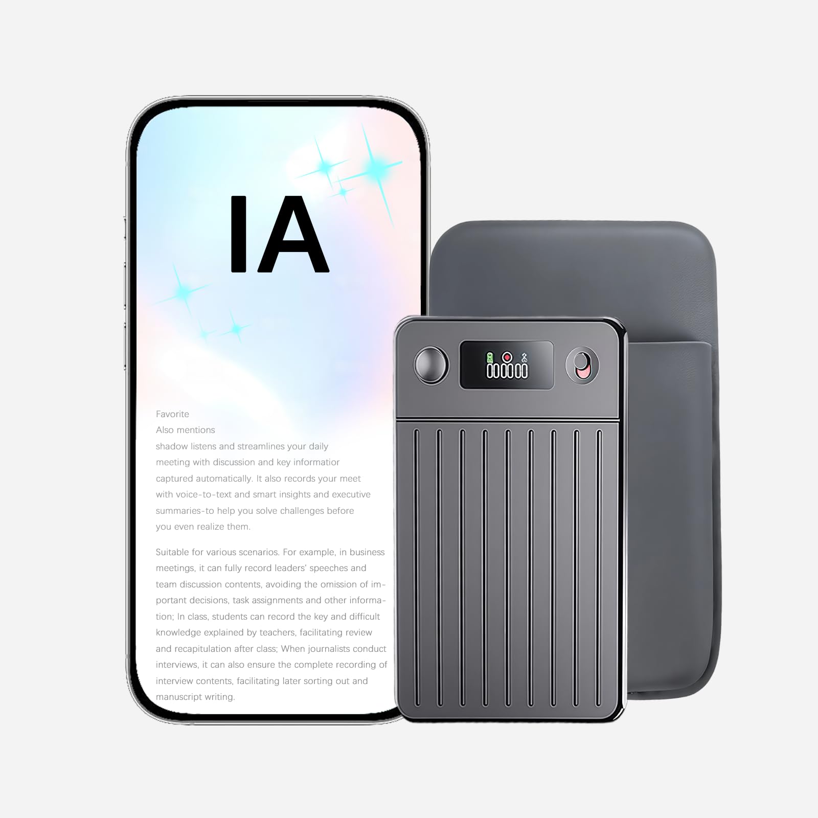 Dictaphone Intelligent 64 Go Avec IA - Transcription, Traduction 256 Langues, Réduction De Bruit, 28h Autonomie