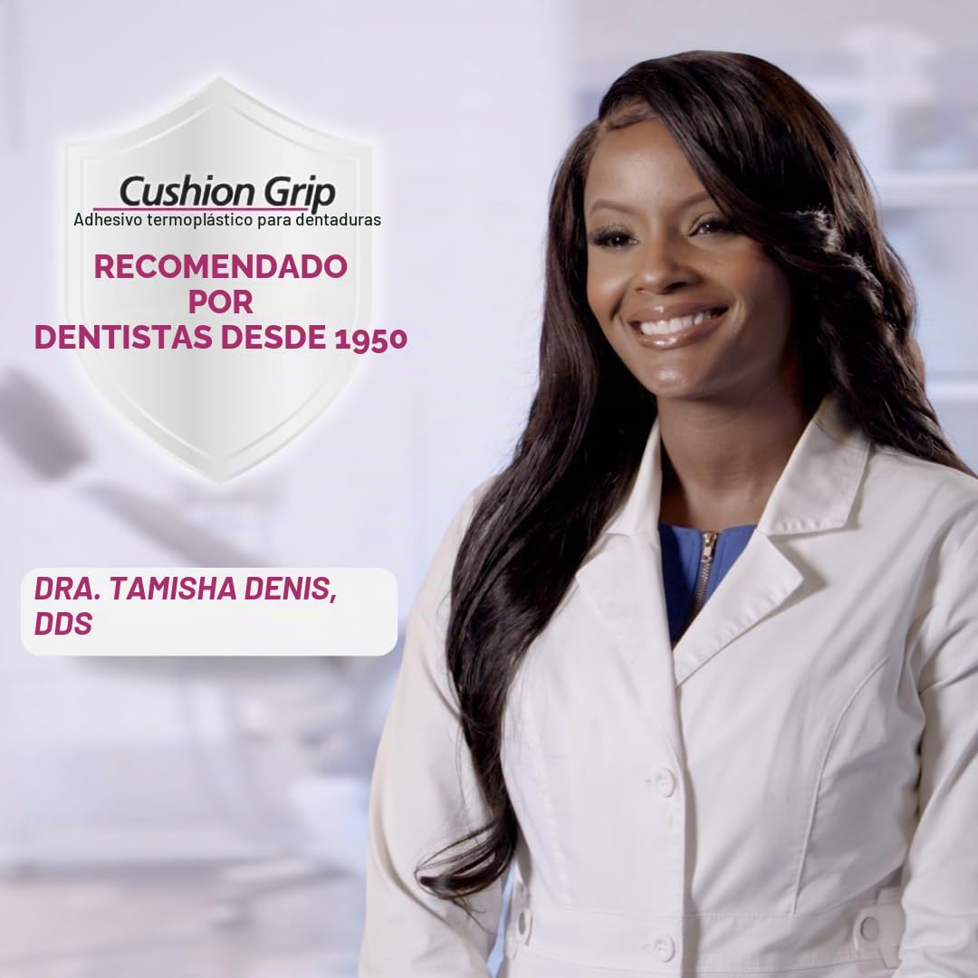 Cushion Grip Adhesivo termoplástico para prótesis, reajusta y aprieta dentaduras sueltas, adhesivo sin pegamento, actúa como delineador suave (paquete de 2)