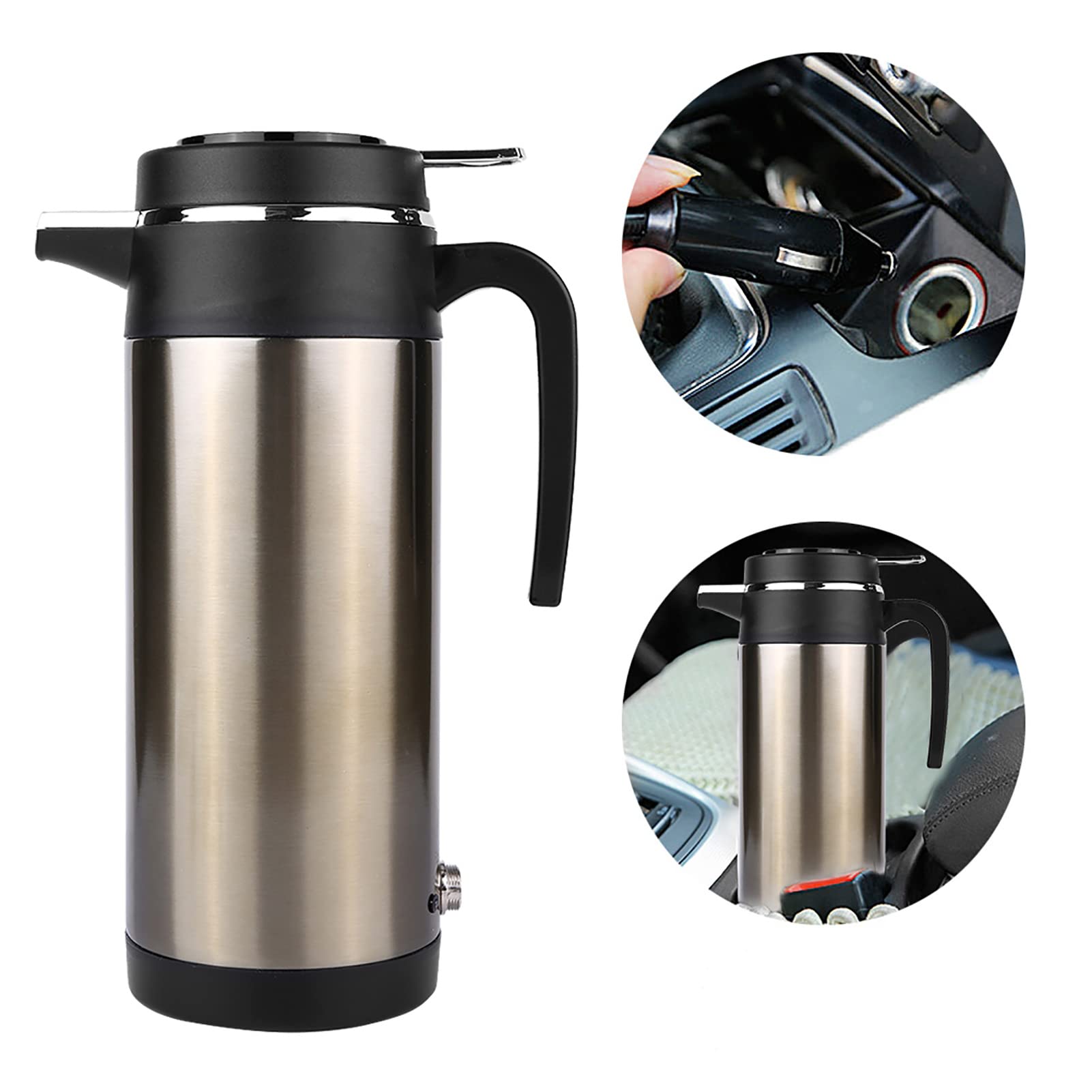 Haofy Hervidor Eléctrico para Automóvil, 1200 Ml, 12 V / 24 V, Hervidor Eléctrico Portátil de Acero Inoxidable para Automóvil, Termos de Viaje, Botella de Agua para Calentar Agua Caliente, Café,(12V)
