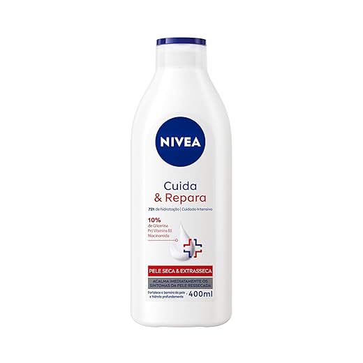 NIVEA Hidratante Corporal Cuida & Repara 400ml, Hidratação Profunda 72h, Acalma Pele Ressecada, Cuidado Intensivo, Pele Seca e Extrasseca