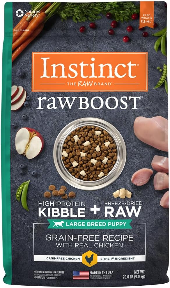 InstinctRaw Boost Large Breed Puppy, Natural Dry Dog Food with Freeze Dried Pieces, Grain Free Recipe - Real Chicken, 20 lb. Bag