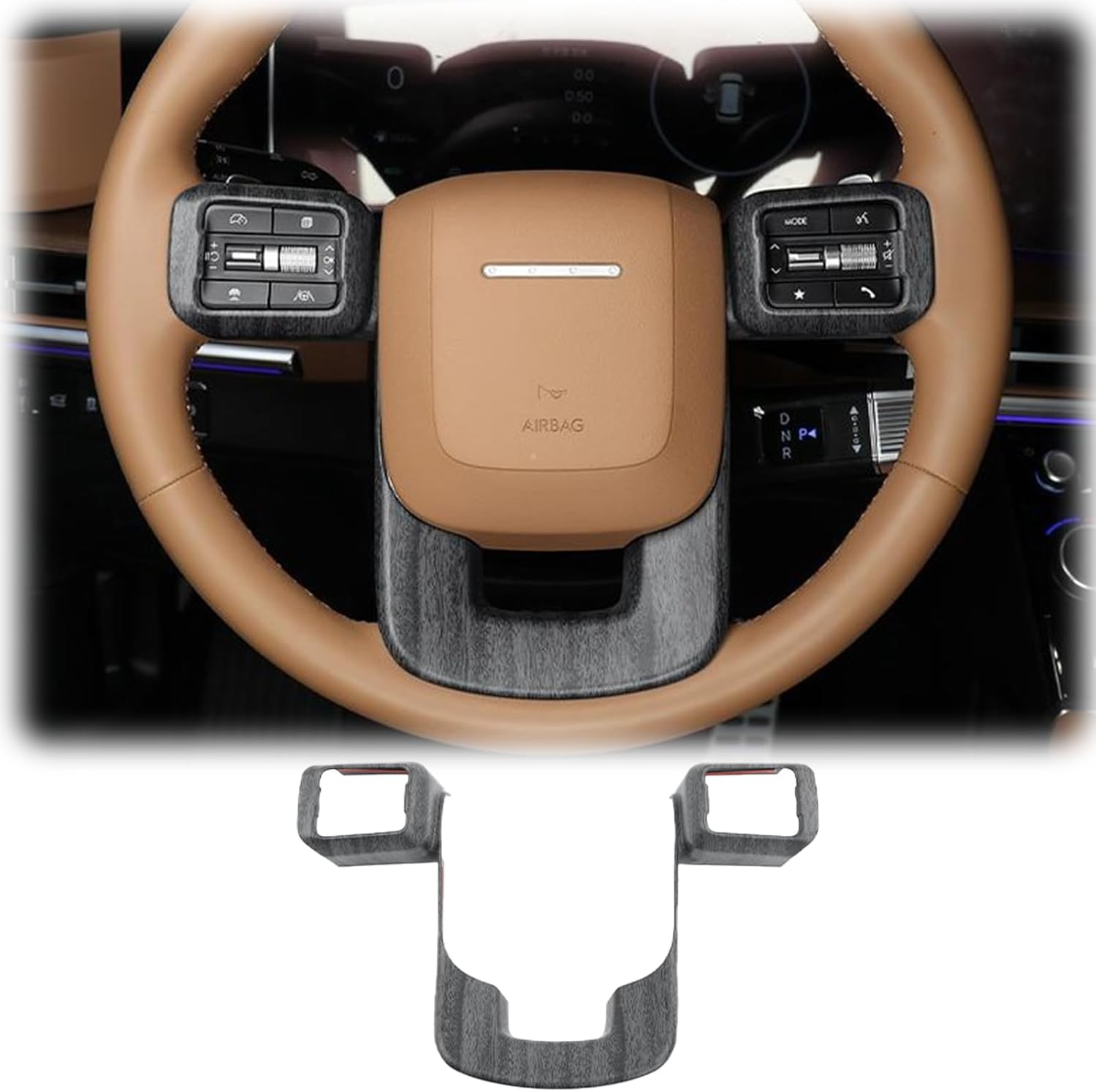 Steering Wheel Button Cover, for Hyundai Santa FE 2024 2025,Steering Wheel Button Panel Protection Frame Molding Trim - Wood Grain