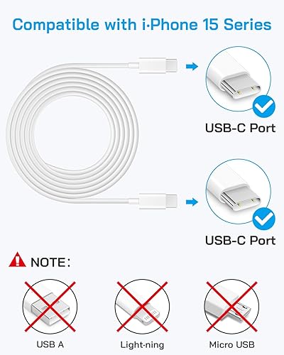 Miniatura 3 de Cargador para iPhone 15 de carga rápida certificado MFi Paquete de 2 bloques de carga de pared USB C de 20 W con cable tipo C a tipo C de 6 pies