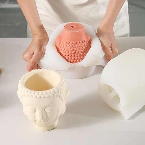Miniatura 4 de BOOWAN NICOLE Molde de silicona para maceta de Buda de concreto, molde de cabeza de Buda para hacer velas, decoración, maceta interior