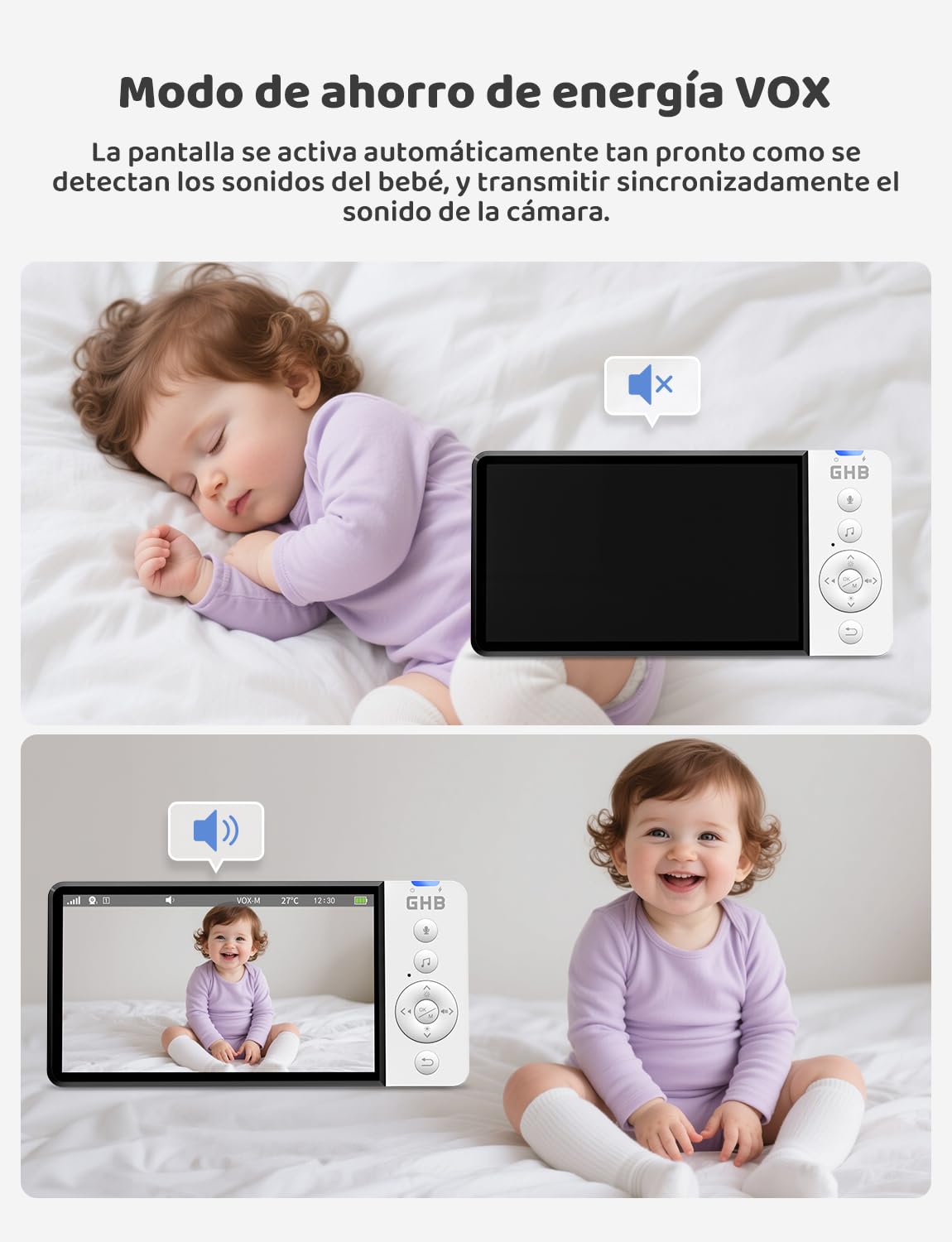 GHB Camara Vigilancia Bebe 5" 720P HD Vigilabebes con Camara con Pantalla IPS de 5000mAh, Visión Nocturna, Comunicación Bidirecciona, Escucha Bebes, Modo de Ahorro de Energía, Zoom 4X