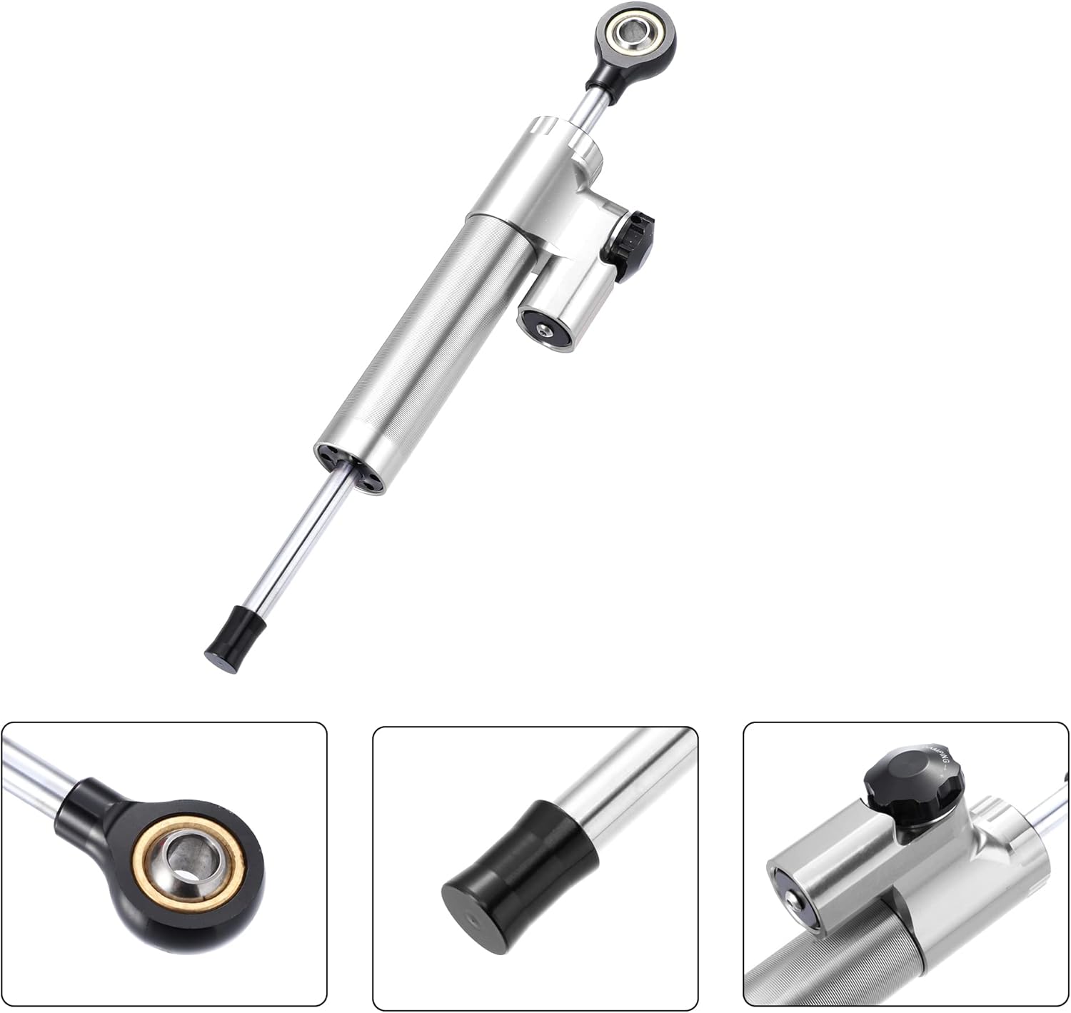Motoforti Universal Motorcycle Steering Damper Silver Tone Adjustable Linear Stabilizer for Scooters Steetbike