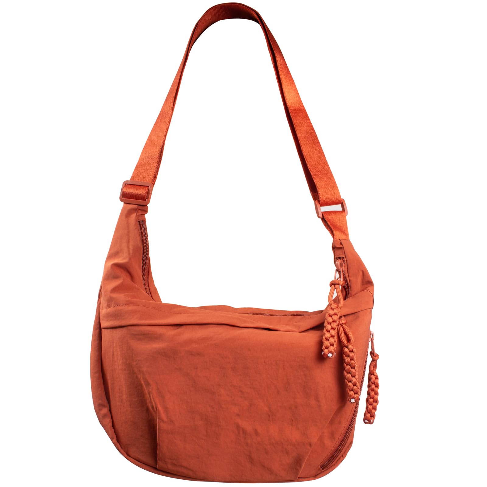 Women's Nylon Hobo Crescent Crossbody Bag, Multi-Pocket Sling Bag, Half Moon Shoulder Purse