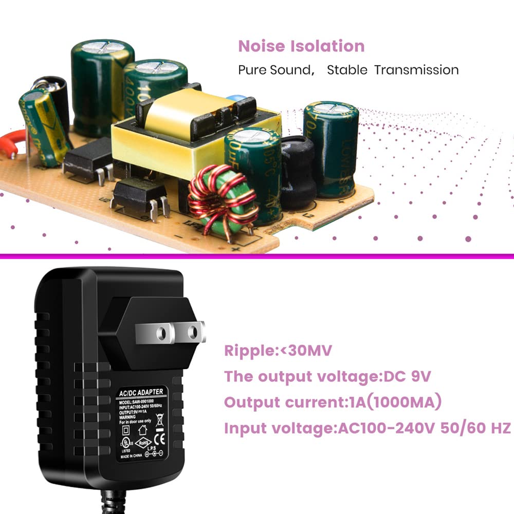Adattatore per pedale alimentazione 9V DC 1A 1000mA Centro negativo per pedale effetto chitarra, strumento musicale, tastiera