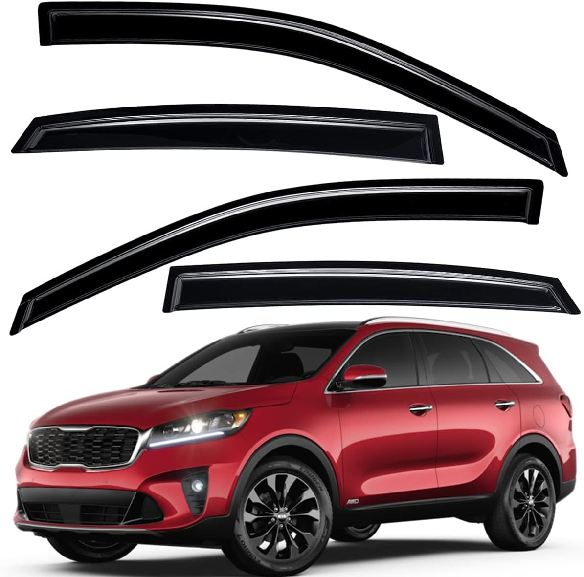 Lightronic WV94758 Outside-Mount Side Window Visor Deflector Rain Guard, Dark Smoke, 4-Pieces Set, Fits 2016-2020 Kia Sorento