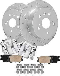 Detroit Axle Rear Drilled & Slotted Rotors Calipers and Ceramic Brake Pads Kit (6‑pc)