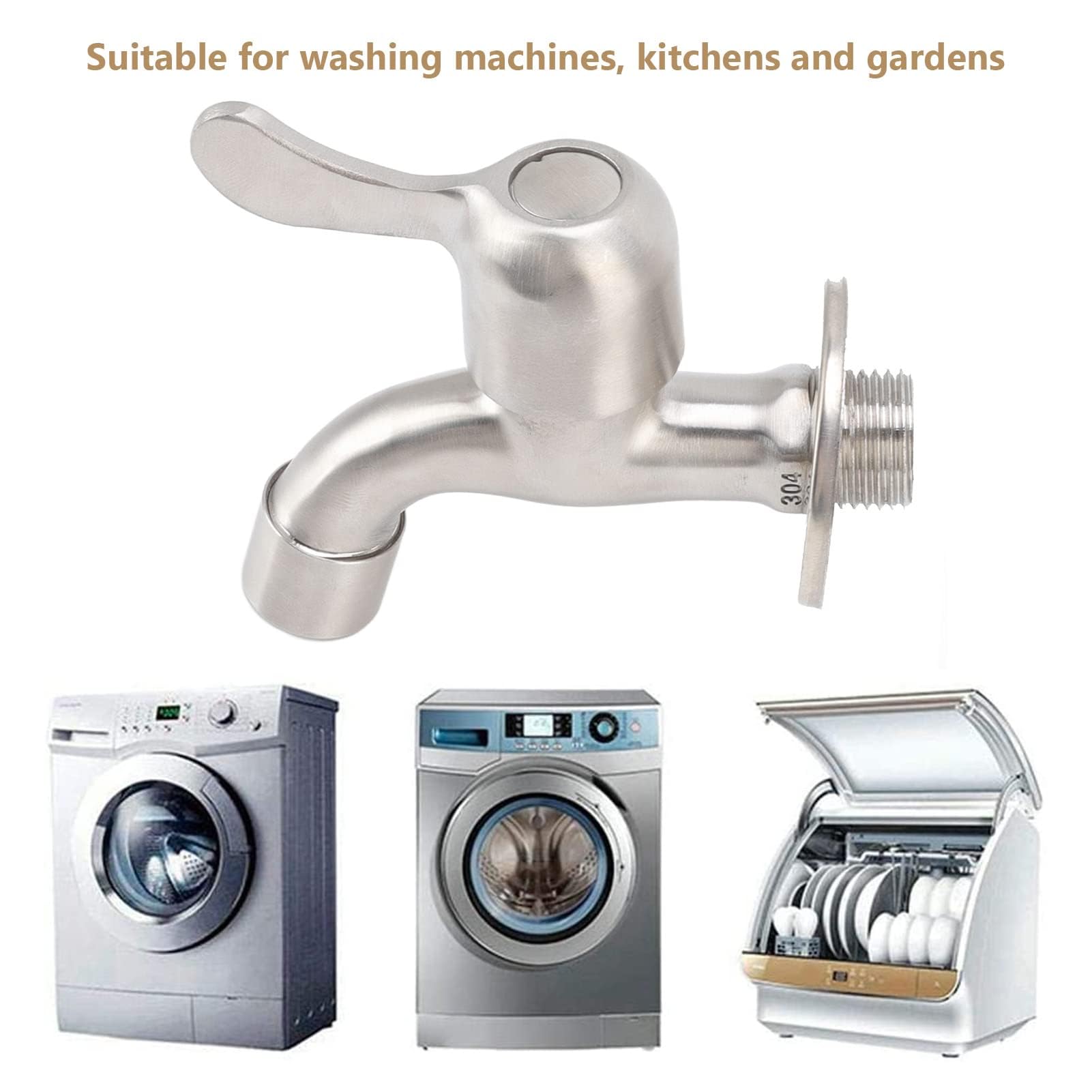 Wall Mounted Single Cold Water Tap G1 2in Stainless Steel Washing Machine Sink Basin Water Faucet Outdoor Garden — view 2