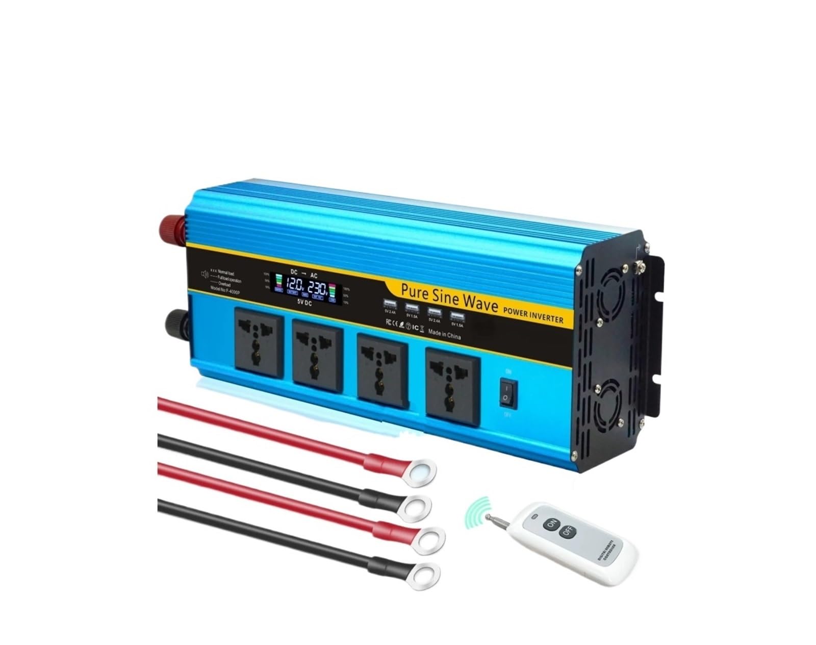 Convertidor Inversor Transformador Inversor De Onda Sinusoidal Pura 4000 W/6000 W/8000 W CC 12 V/24 V - CA 220 V/230 V Pantalla LCD Control Remoto Varios Enchufes UE(DC12V,220V 60Hz,8000W Uni)