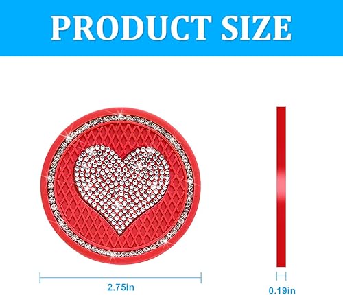 Miniatura 2 de ipelo - Posavasos para automóvil con diseño de corazón, 2 posavasos universales de cristal con diamantes de imitación de corazón, lindo tapete