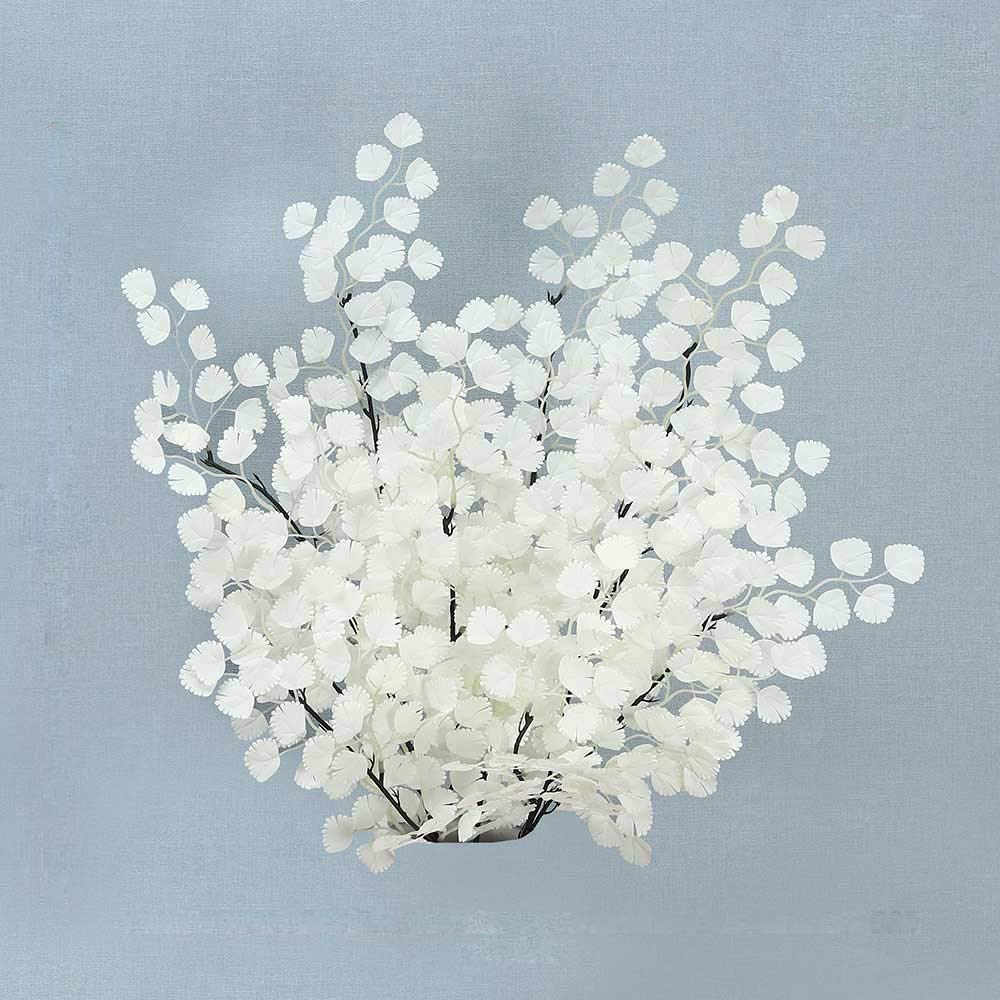 YATAI Pack of 4 Artificial Reniform Leaves Flowers Spray Branches Artificial Plants Leaf Silk Flowers Wholesale Fake Flowers for Home Table Vase Centerpiece Ornament Wedding Decor (White)