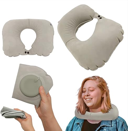 Almohada de viaje, almohada inflable automática en forma de U, cómoda y de apoyo, protector de cabeza y cuello para viajes, avión, oficina,