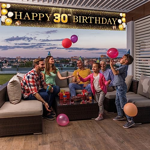 Image of TZSS Black & Gold 30th Birthday Banner Decorations - 118 inchx20 inch Extra Large Dirty Thirty Sign for Him & Her, Indoor Outdoor Party Decor, Happy 30th Reusable Yard Celebration