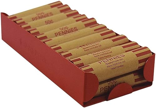 MMF Industries - Bandeja de aluminio para monedas enrolladas con denominación y cantidad grabadas en el lateral, color rojo