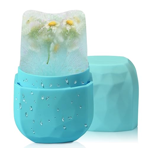 WMKGG Rodillo de hielo para cara, rodillo facial de hielo para cara y ojos, herramientas de tratamiento facial reutilizables de silicona (azul)