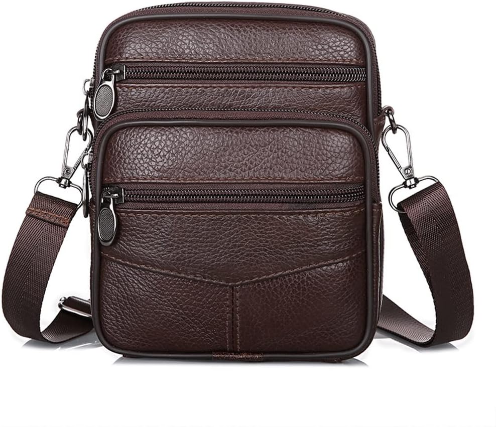 Men's Small Bag Single Multifunction Shoulder Clutch Crossbody Flap Bags Zipper Thin Genuine Leather