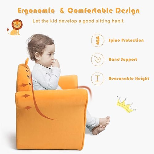 Miniatura 5 de Costzon Sofá para Niños, Silla de Reposabrazos para Niños con Patrón, Muebles para Niños Pequeños con Construcción de Madera Resistente, Preescolar,