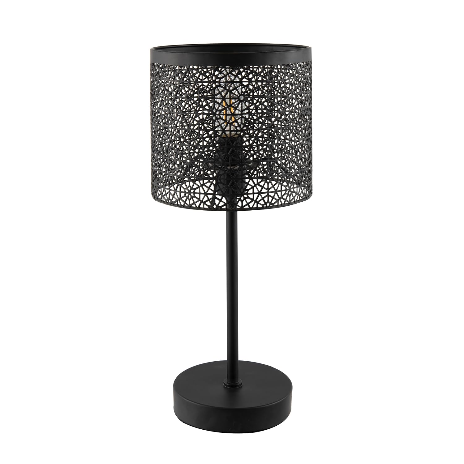 Happy Homewares Black Classic And Chic Moroccan Themed Matte Table Lamp With Inline Switch | 39Cm X 17Cm | For Bedside Office Lounge Bedroom Etc