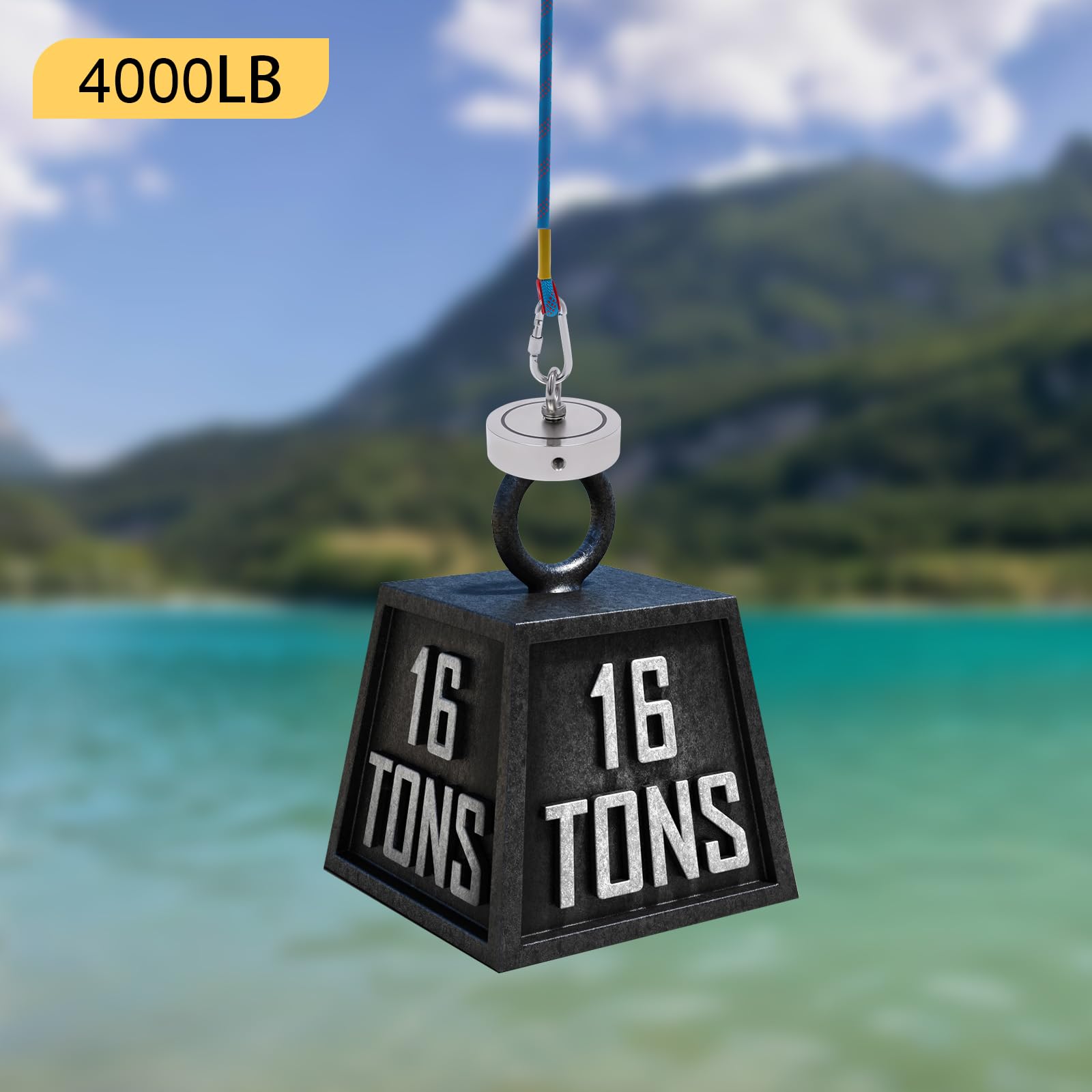 Kit da pesca con magnete, kit da pesca con magnete a doppia faccia da 4000 libbre, magnete da pesca premium super potente con corda da 66 piedi con moschettone per pesca e caccia al tesoro, guanti a