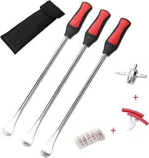 Tadqwg 14.5" Tire Spoon Lever Tool Kit, Steel Tire Lever Spoons,Tire Changing Lever with 2 Rim Protector, Tire Changing Tools for Motorcycle, Dirt Bike, Lawn Mower & Car, Tire Spoon Set,3