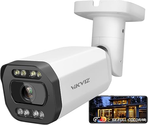 VIKVIZ Starlight Cámara IP Poe de 8 MP con zoom óptico 5X de 0.106-0.531in, visión nocturna de 196 pies, ranura para tarjeta SD, WDR, IP67, IVS,