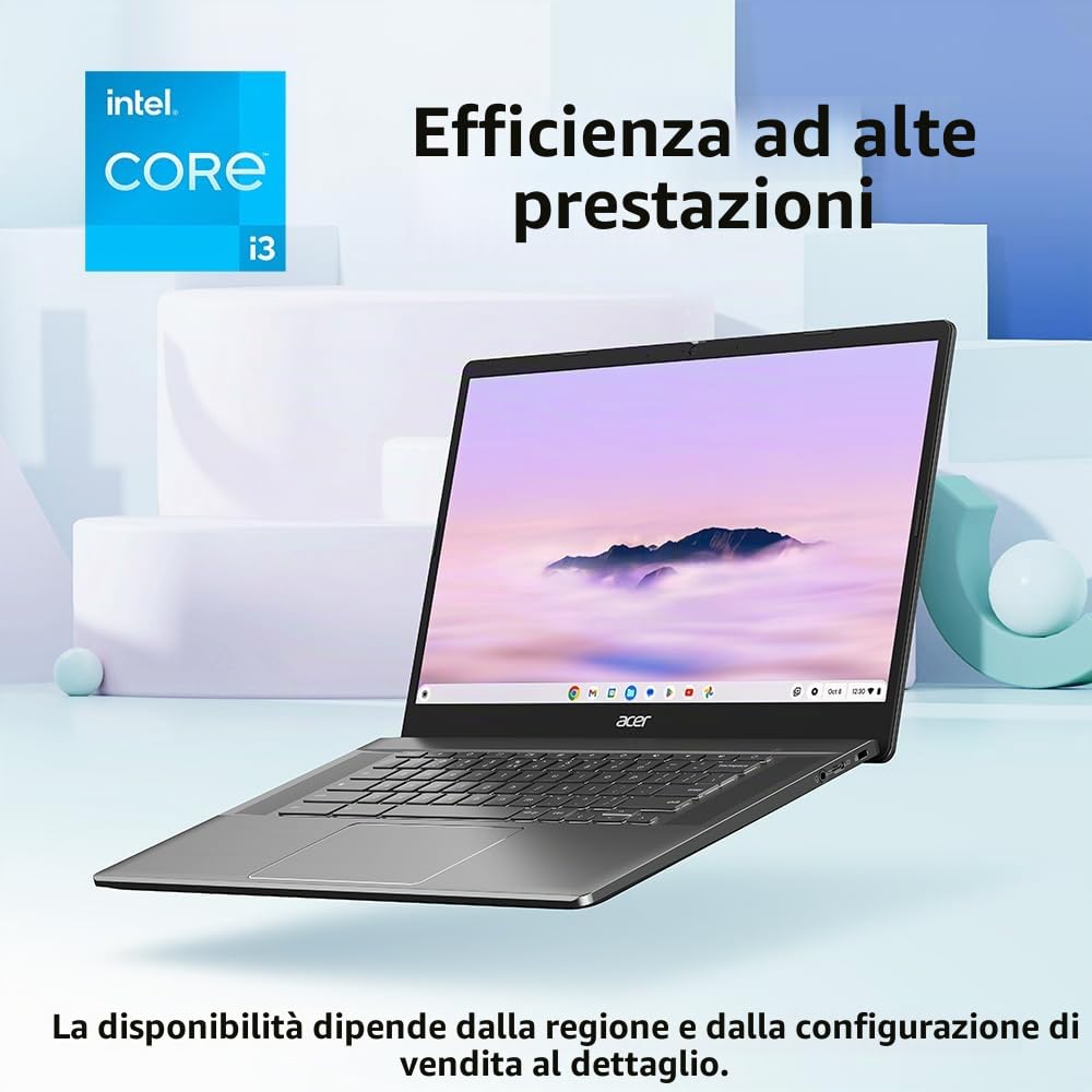 Acer Chromebook Plus 515 Laptop con Google AI - 15,6" Full HD 1920 x 1080 IPS Touch Display | Intel Core i3-1305U | 8GB LPDDR5X | SSD 256GB | Wi-Fi 6E | Fotocamera FHD | Chrome OS | CB515-2HT-33M4