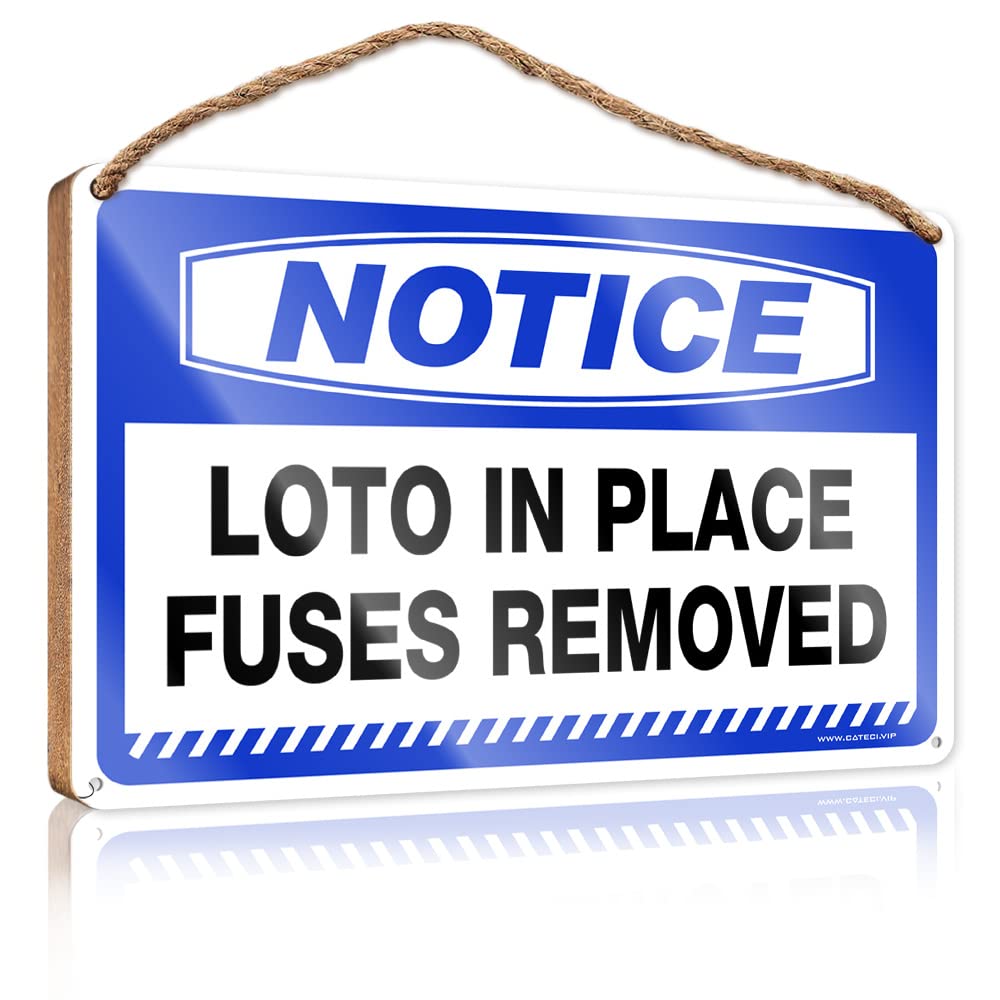 Hangding Wood Sign Notice Loto In Place Fuses Removed Wooden Sign Fall Porch Sign Man Cave Furniture(23X35CM)