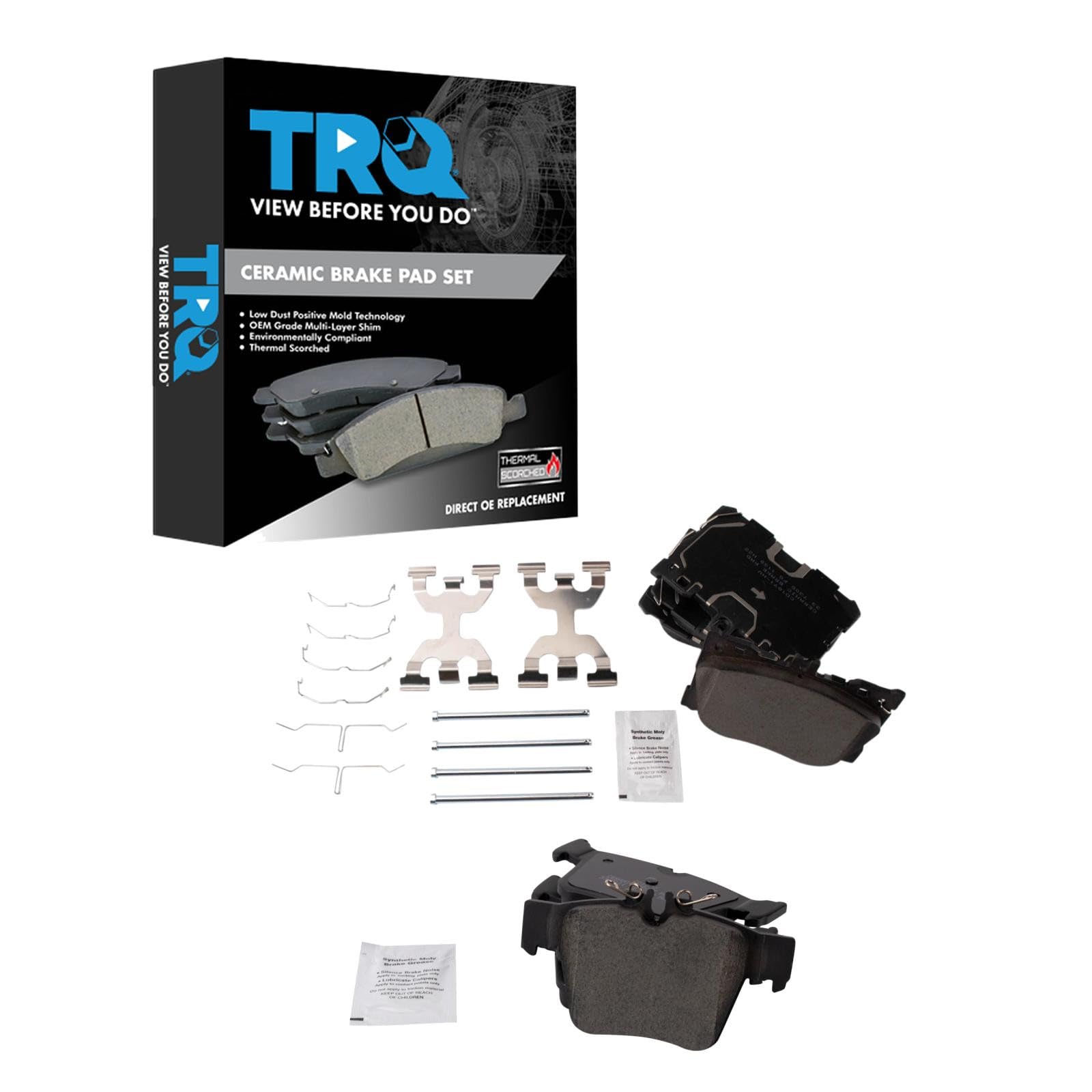 TRQ Front and Rear Ceramic Brake Pad Set Compatible with 2016-18 Mercedes-Benz GLC300 4Matic Sport Package 2017-18 GLC43 AMG 2017-18 C43 AMG 2016 C450