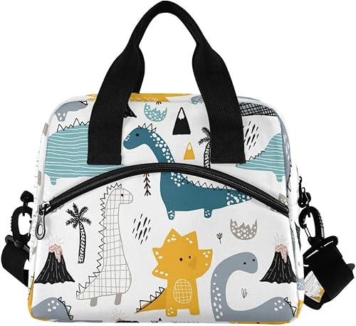 Miniatura 2 de OREZI Lonchera de dinosaurio estilo escandinavo para niños y niñas, con diseño de dinosaurio, reutilizable, lonchera con correa de hombro