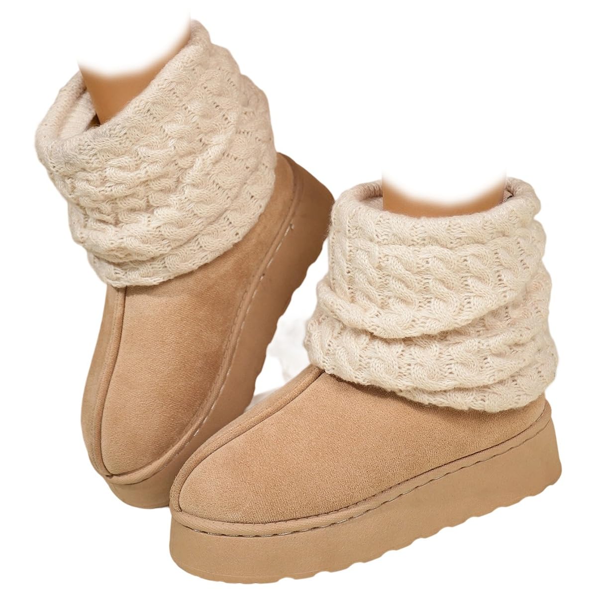 Womens Faux Fur Mid Calf Snow Boots - Winter Indoor Outdoor Bootie Slippers Plush Fleece Memory Foam House