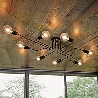 Lingkai 8-Light Sputnik Chandelier Ceiling Light - Matte Black Industrial Semi Flush Mount for Living Room, Bedroom, Dining Room