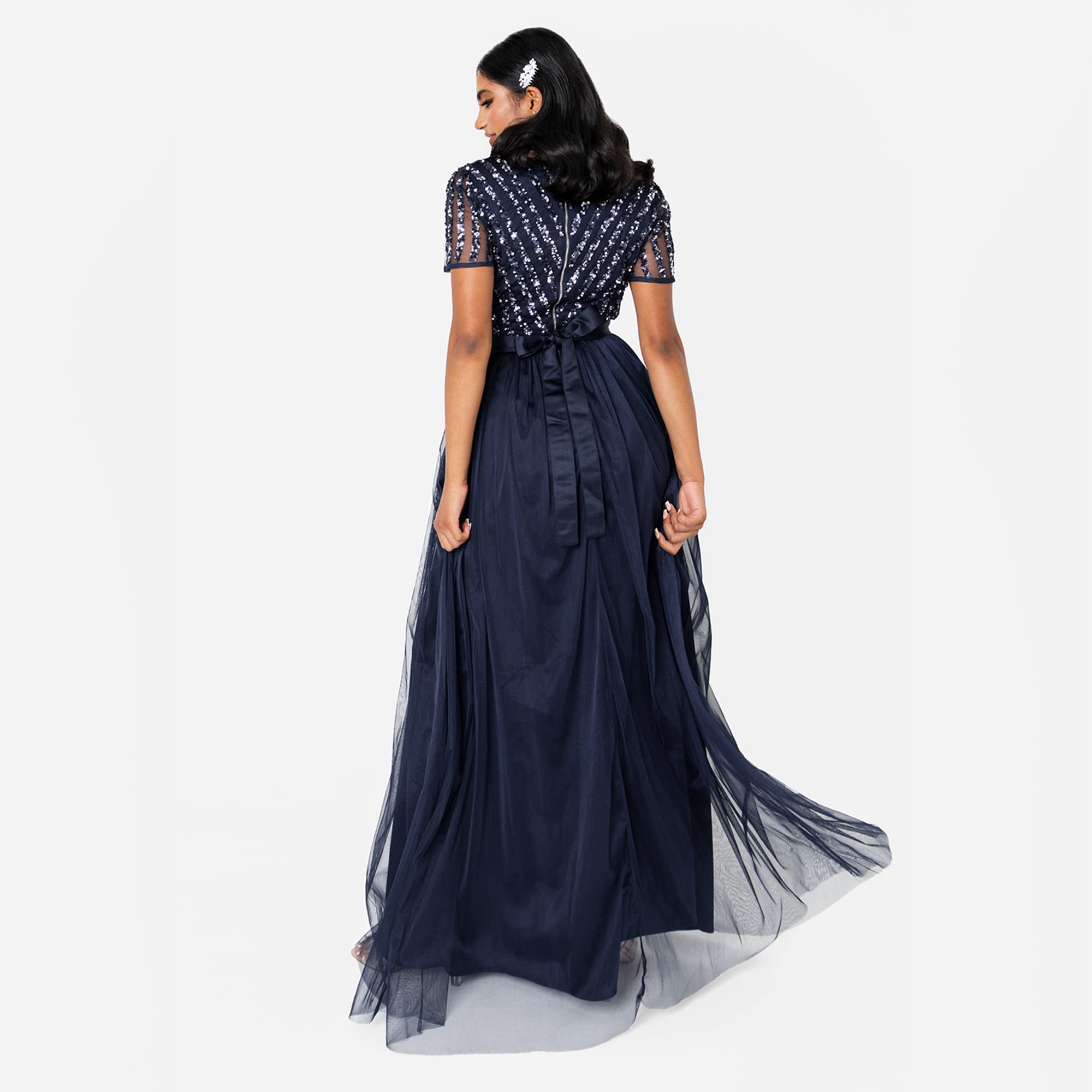 Maya Deluxe Women's Maxi Dress Ladies Bridesmaid V-Neck Ball Gown Short Sleeves Long Elegant Empire Waist Wedding
