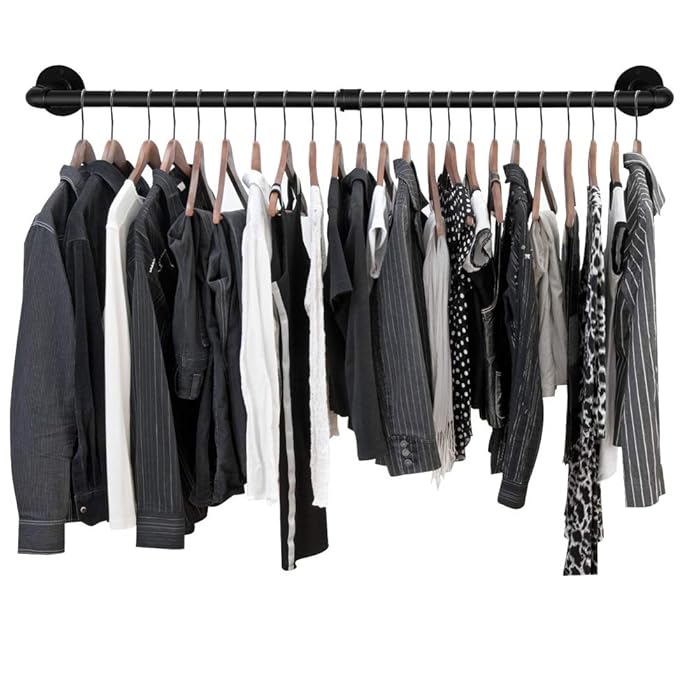 Buy ERYTLLY 2 Bases Wall Mount Clothes Rack Industrial Pipe Clothes