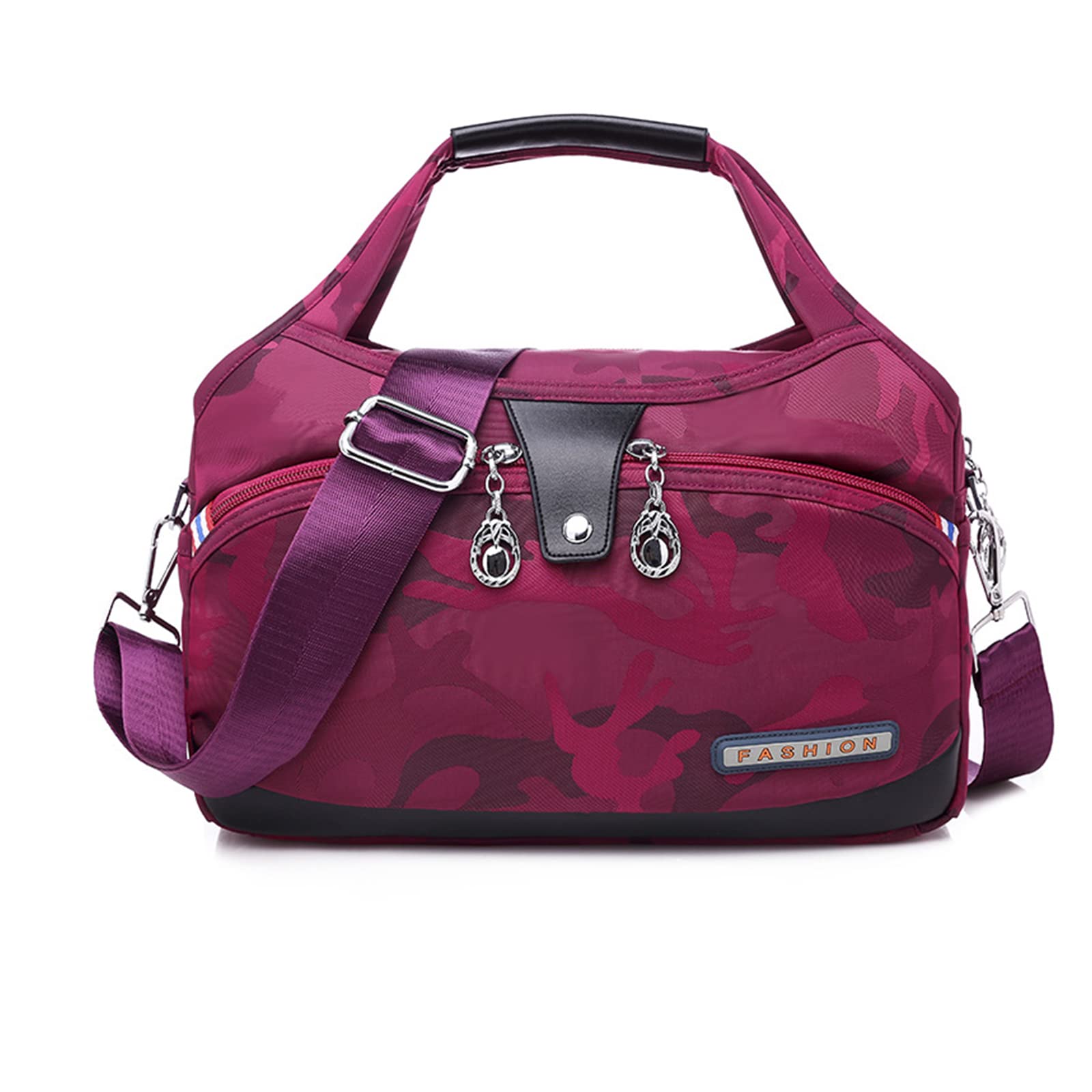 NICOLE & DORIS Sacs à Main Portés Epaule Femme Sac à Bandoulière Léger Sac D'épaule Multi-Poches Sac Messenger Nylon Sac de Voyage Grande Capacité Camouflage Rosé