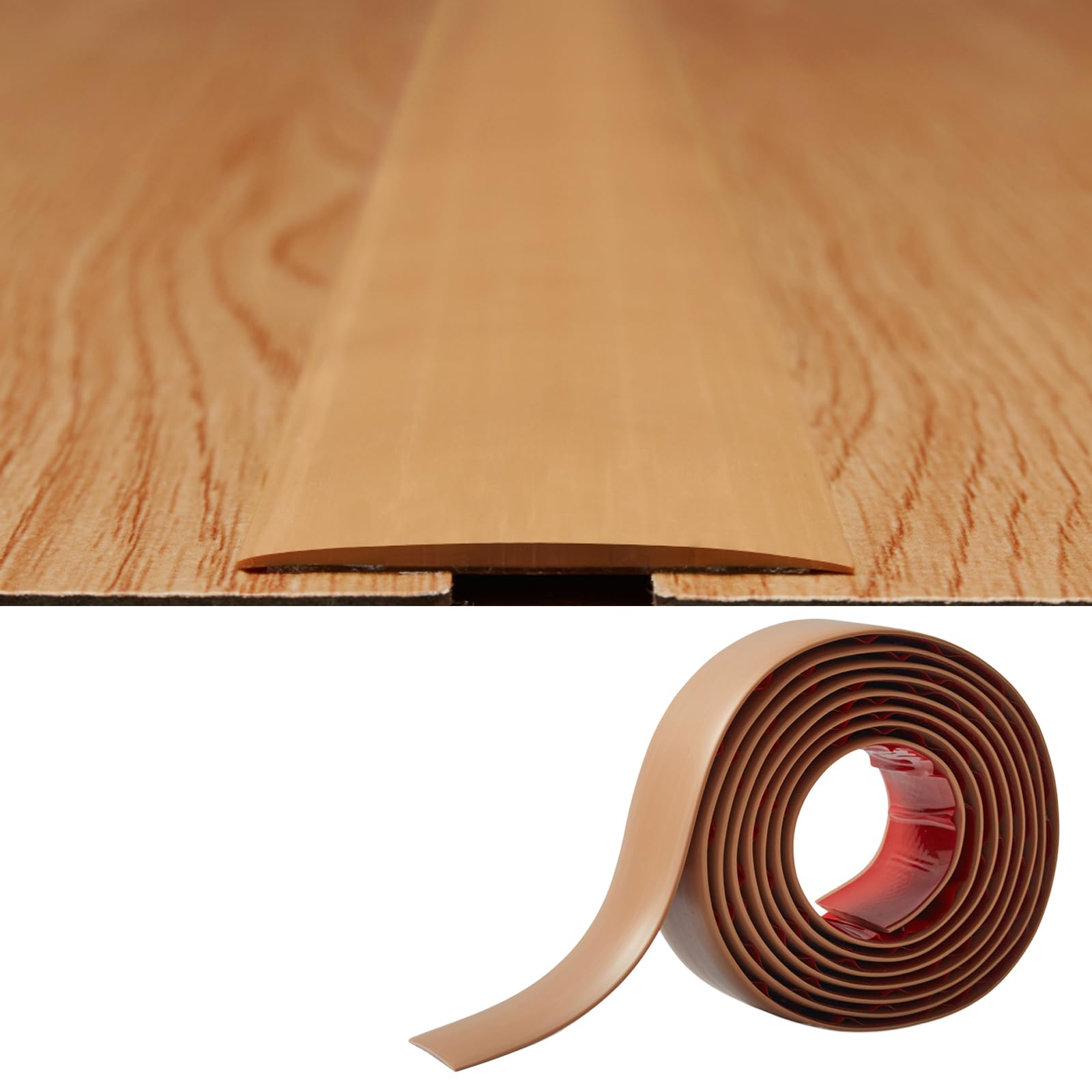 PVC Floor Transition Strip-2mm ThickΓ5cm Wide,Laminate Floor Cover Strips Self Adhesive Door Bar Divider Strip Flat Flooring Edge Joining Trim(2M,Light Brown)