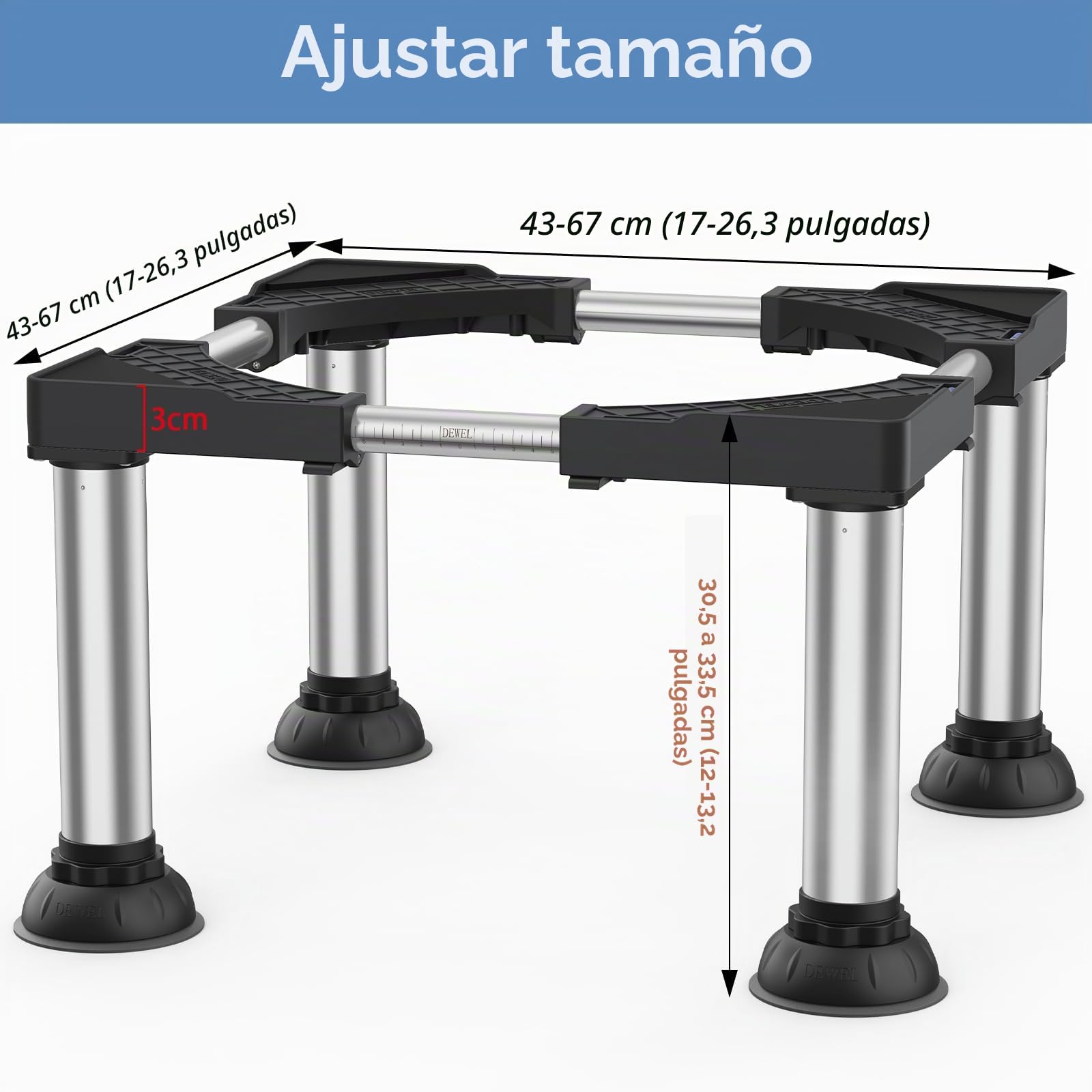 DEWEL Base FrigoríFico Altura 30-33cm 4 Pies de Ventosa Estables Pedestal FrigoríFico Regulable ElevacióN para Lavavajillas Congelador, con FuncióN Antideslizante y Amortiguadora Negro | Antivibración y amortiguación, base ajustable para frigorífico eleva