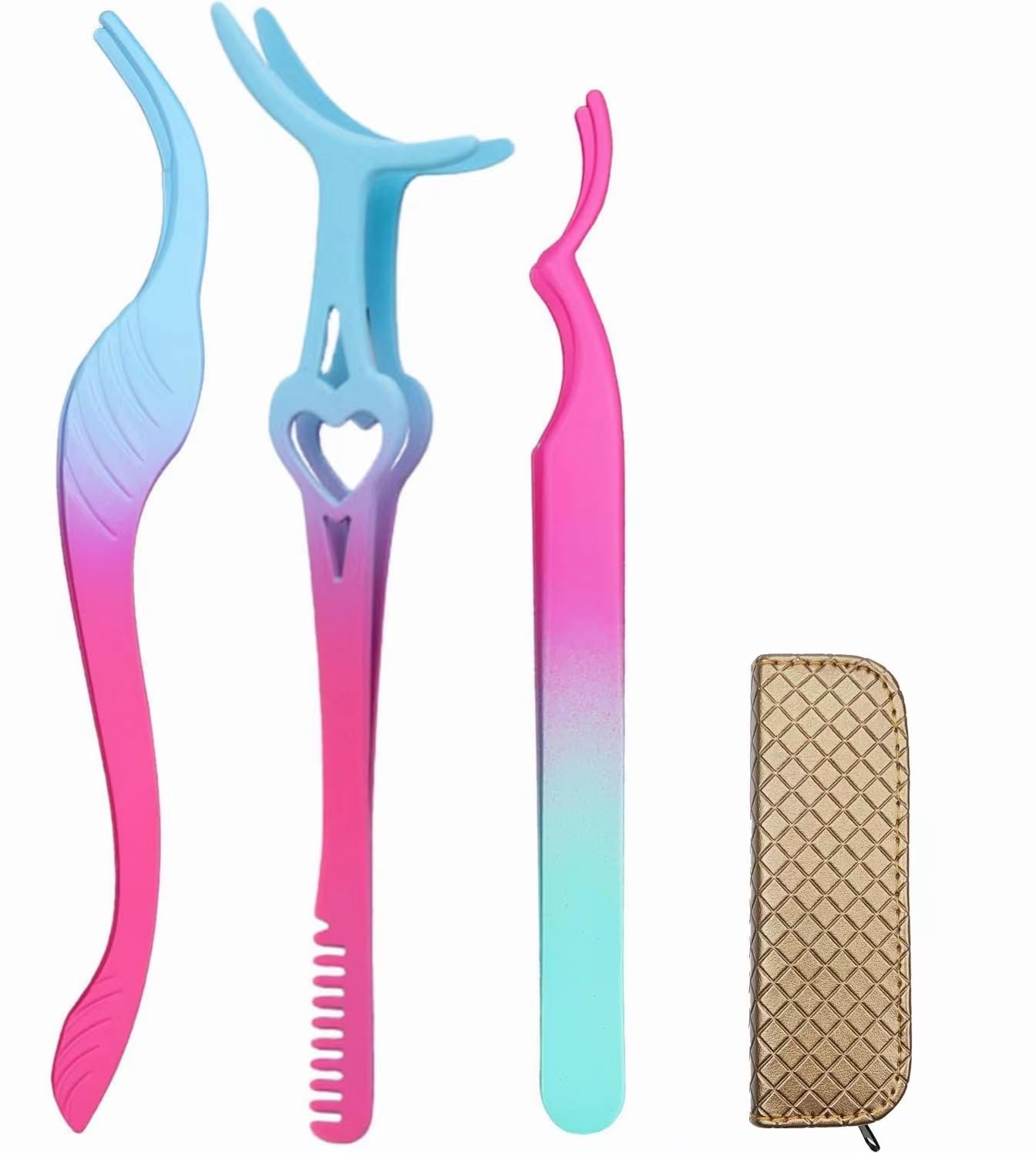 Eyelash Applicator Tool -Professional Eyelash Tweezers - Various Grip - Stainless Steel- Easy to Lash Application and Removal - 3Pack - Multi Colors