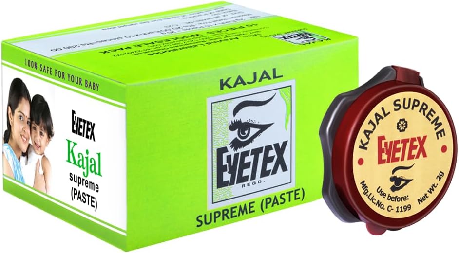 Kajal Supreme Paste, Black, Pack of 10, Baby-Safe, All Natural Kajal, Skin-Friendly, Cooling Effect on Eyes, Popular for over 80 years, Vegan