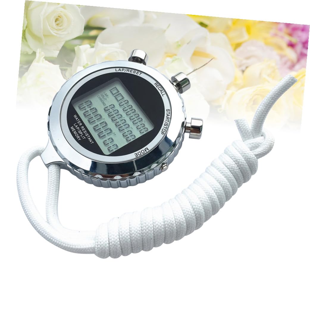 Cronometro Sportivo Digitale 3 Righe 30 Piste in Acciaio Inox | Display Lcd, Minuti, Secondi, Anno, Mese, Data e Giorno, 1 Pezzo Bianco, per Allenamento Atleti