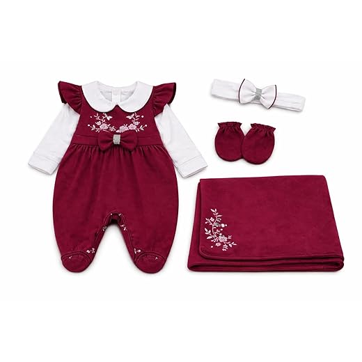 Saída Maternidade Menina Aurora 04 peças Roupas de Bebê Marsala