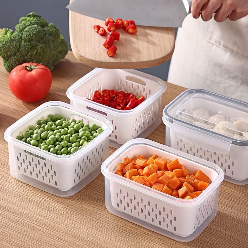 Miniatura 8 de Paquete de 5 recipientes de almacenamiento de frutas para refrigerador, recipientes de almacenamiento de alimentos a prueba de fugas con colador